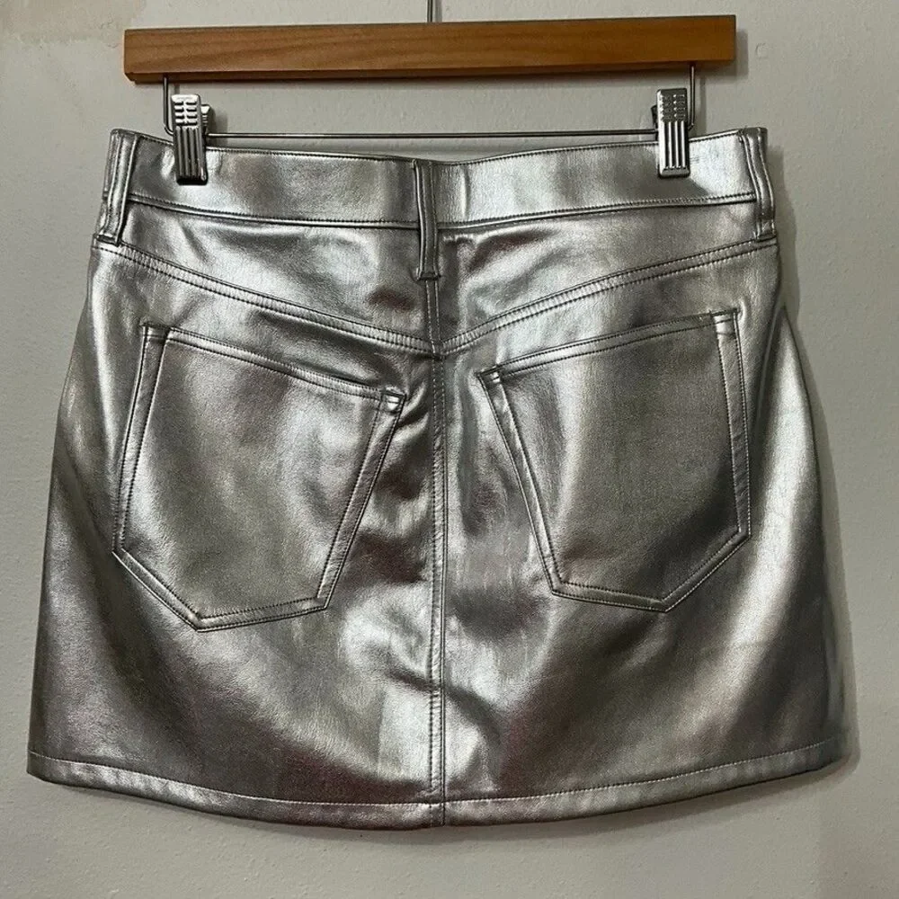Abercrombie & Fitch Silver Vegan Leather 5 Pocket Metallic Mini Skirt 29 NWT